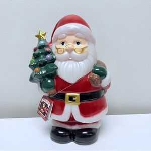 New! Santa holding Christmas Tree 12" Blow Mold, LED Battery Operated